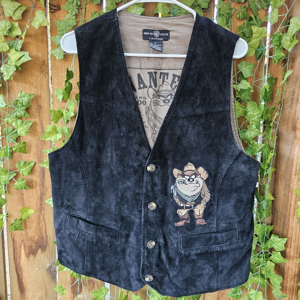 Black Suede Vintage Warner Bros. Taz Vest